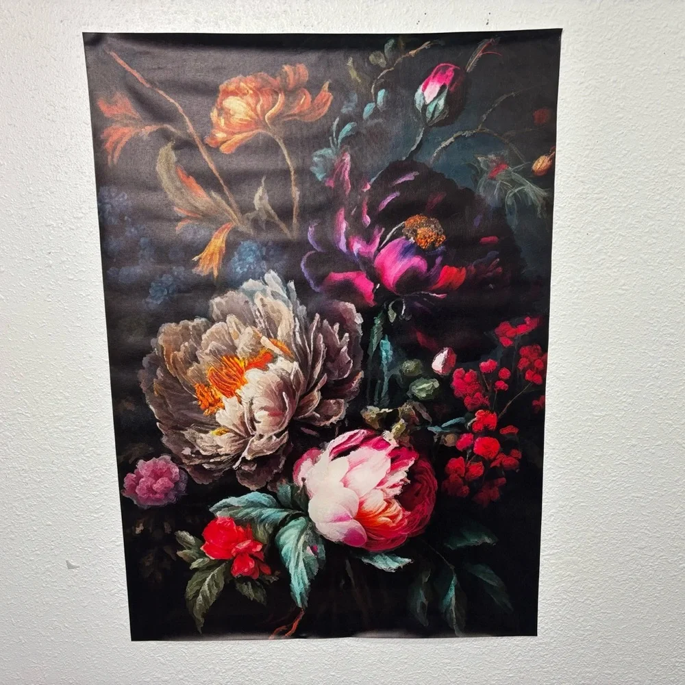 Moody Floral Canvas Wall Art Dark Botanical Print 16x24 Unframed